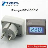 LCD AC Digital Voltage meter Voltmeter 80-300V Switch EURO 2 Round Plug Volt Power Monitor AC Panel Meter blue back light